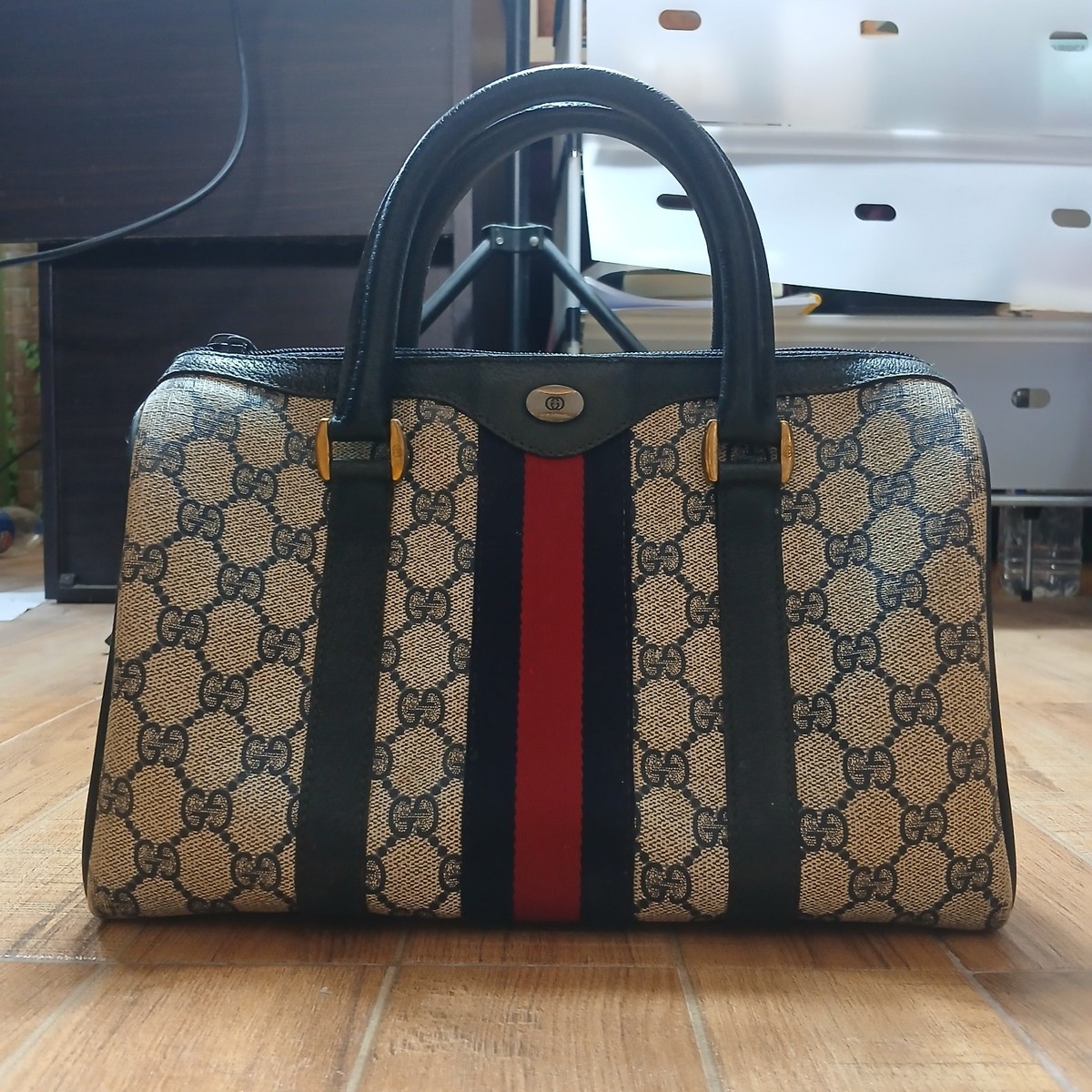 バッグ Vintage Gucci Web Stripe GG Boston Bag Vintage Gucci Boston Bag GG Supreme Web Stripe Small Doctor Duffle