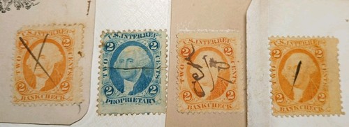 4 US Inter Revenue Proprietary 2C Bank Check Stamps On 8 Vtg Photos ...