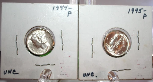 Lot of 2) 1944 P & 1945 P Mercury Dime 10c US Coin Silver BU MS Uncirculated