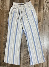 ReWash Pants Womens M (fits SMALL)  Leg Linen Blend  Smocked Waist Striped