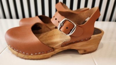 MIA Sofia Swedish Wooden Clogs WOMENS EU SZ 39 US 8.5 Brown Leather NEW