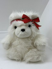 Vintage 1987 Large Mrs. Santa Bear Fluffy Long Hair Stuffed Plush with Red Bow