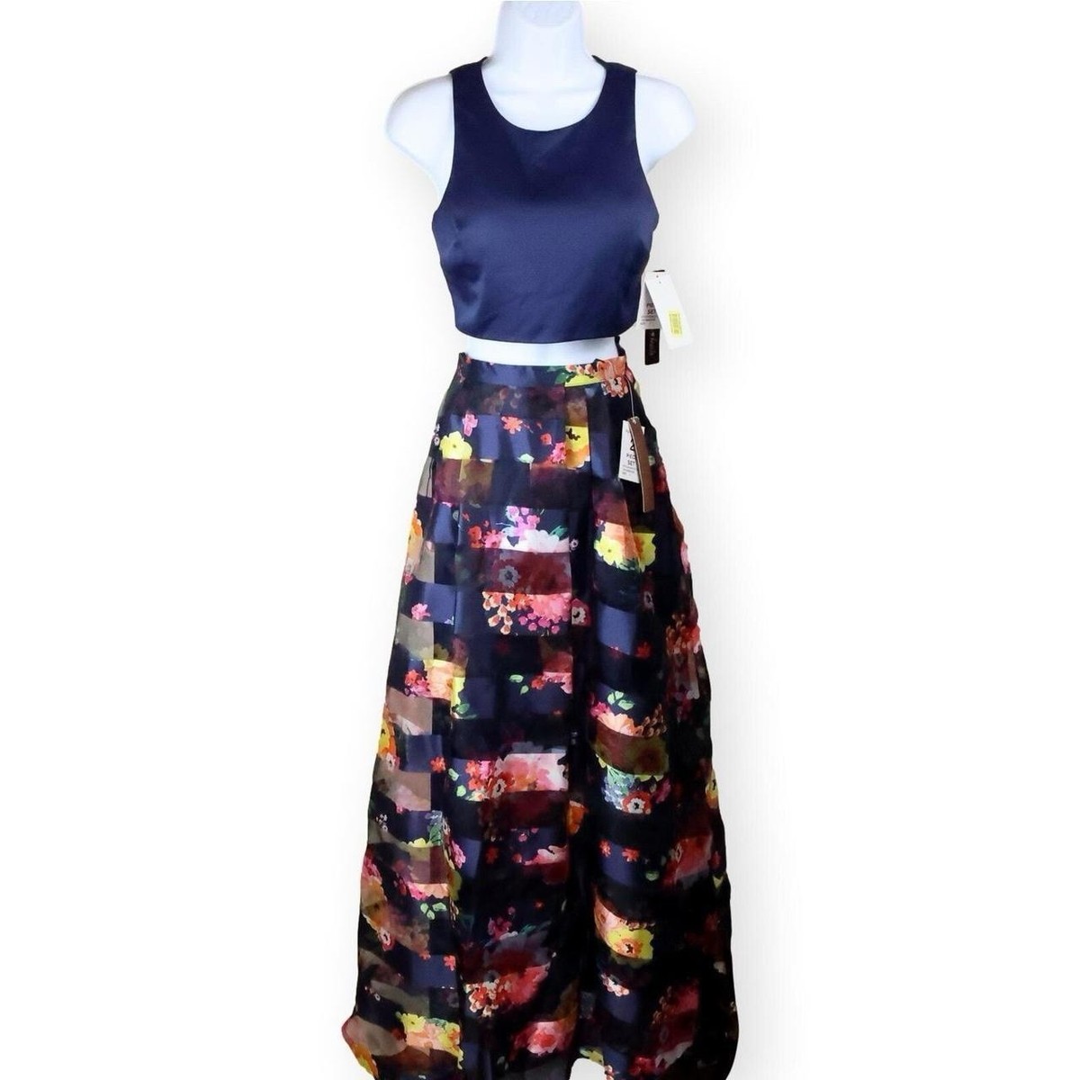 Two Piece Navy Blue Floral Prom Event Dress Size 1 Excellent Condition |  eBay