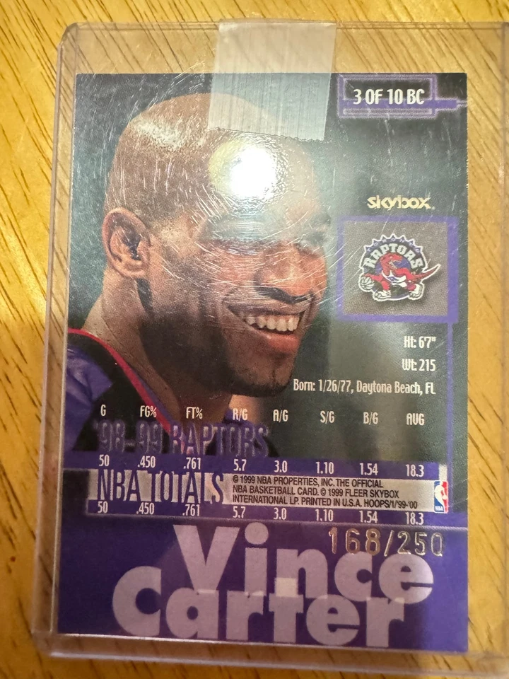 Tarjeta coleccionable EXTREMADAMENTE RARA Hoops Skybox Vince Carter limitada a 250 Foto 2 de 3
