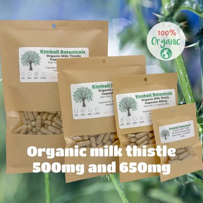 Certified Organic Milk Thistle (Silybum marianum) 500mg and 650mg vegetarian or