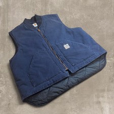 Carhartt Mens Vintage Navy Blue Canvas Quilted Duck Canvas Workwear Vest Fits XL