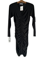 She Can Love Ruched Bodycon Dress Size Large Black Mini Cocktail Party Club NEW