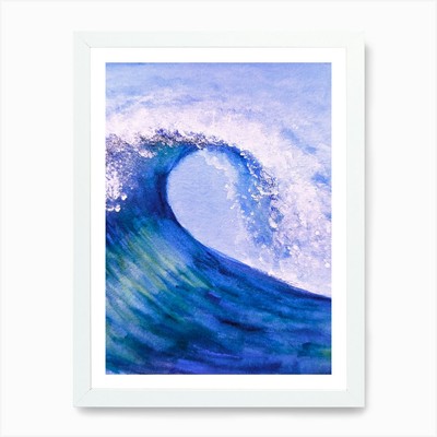 Blaue Welle Gemälde Kunstdruck gerahmt Wandbild Poster Leinwanddruck Bild
