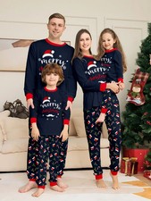 New Merry Christmas Print Mom Daughter Dad Son Matching Pajamas Set 2 Pieces...
