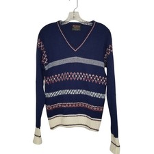 VTG 80s Esprit by Campus V Neck Sweater Navy Blue Small Grandpacore Geometric