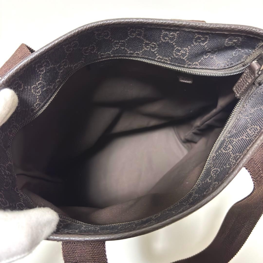 GUCCI Tote Bag GG Canvas Leather Dark Brown A4 Size Excellent Condition thumbnail 9