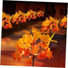 2 Pack Solar Fall Lights for Outside, Fall Décor 40LED with Maple Leaf, Orange