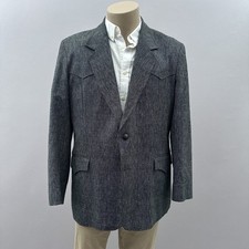 Pioneer Wear Vtg Blazer Mens 46 Charcoal Gray Tweed Western Cowboy Silk Blend