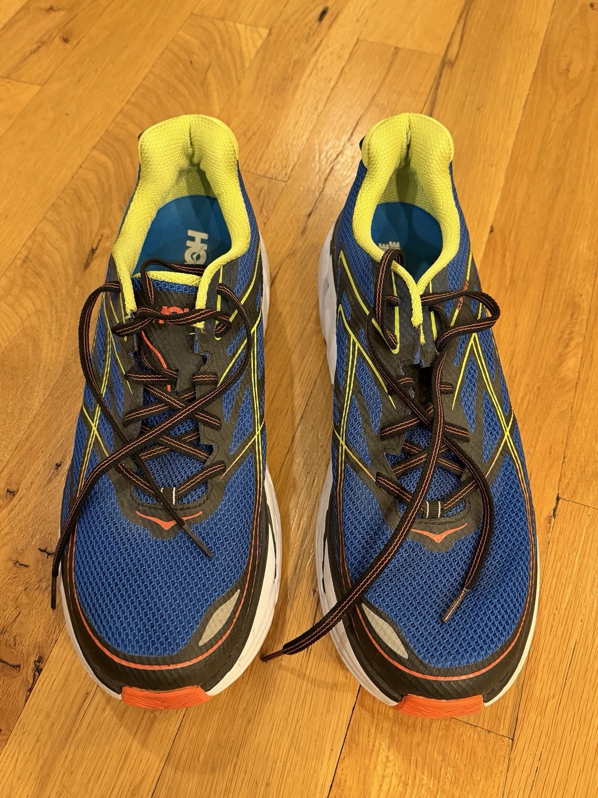 Hoka One One Clifton 3 Men's Running Shoes Mesh Blue Yellow Maximum Cushioning