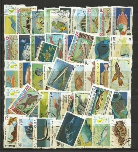 FISH MARINE LIFE Collection Packet 50 Different WORLD Stamps