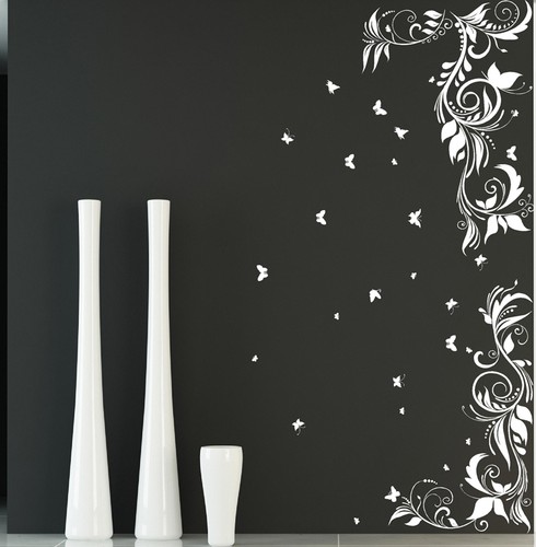 WANDAUFKLEBER Ecke Blumen Wirbel Mit Schmetterlinge WAND ABZIEHBILDER S53 - Picture 6 of 8