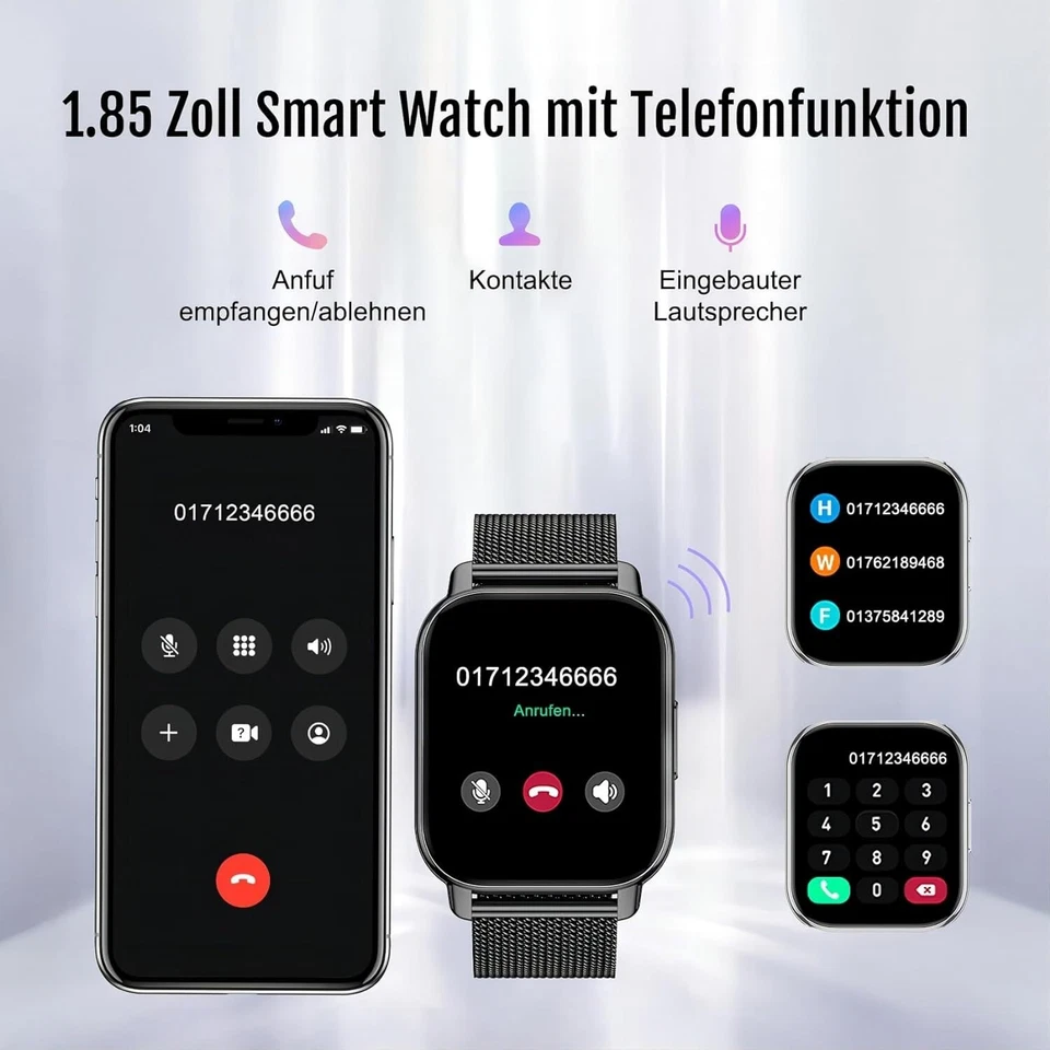 Smartwatch Herren mit Telefonfunktion Armbanduhr Sportuhr Gym Für Android IOS - Bild 4 von 4