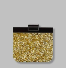 $1695 Edie Parker Womens Gold Confetti Charlie Acrylic Flip Lock Clutch Hand Bag