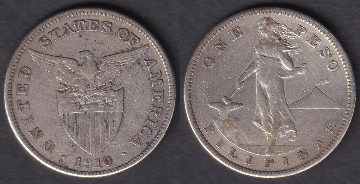 M*n様 11713 1910-S Peso アメリカ領フィリピン1ペソ銀貨女性 1 Peso 1910-S US-Philippine United States of America Coin