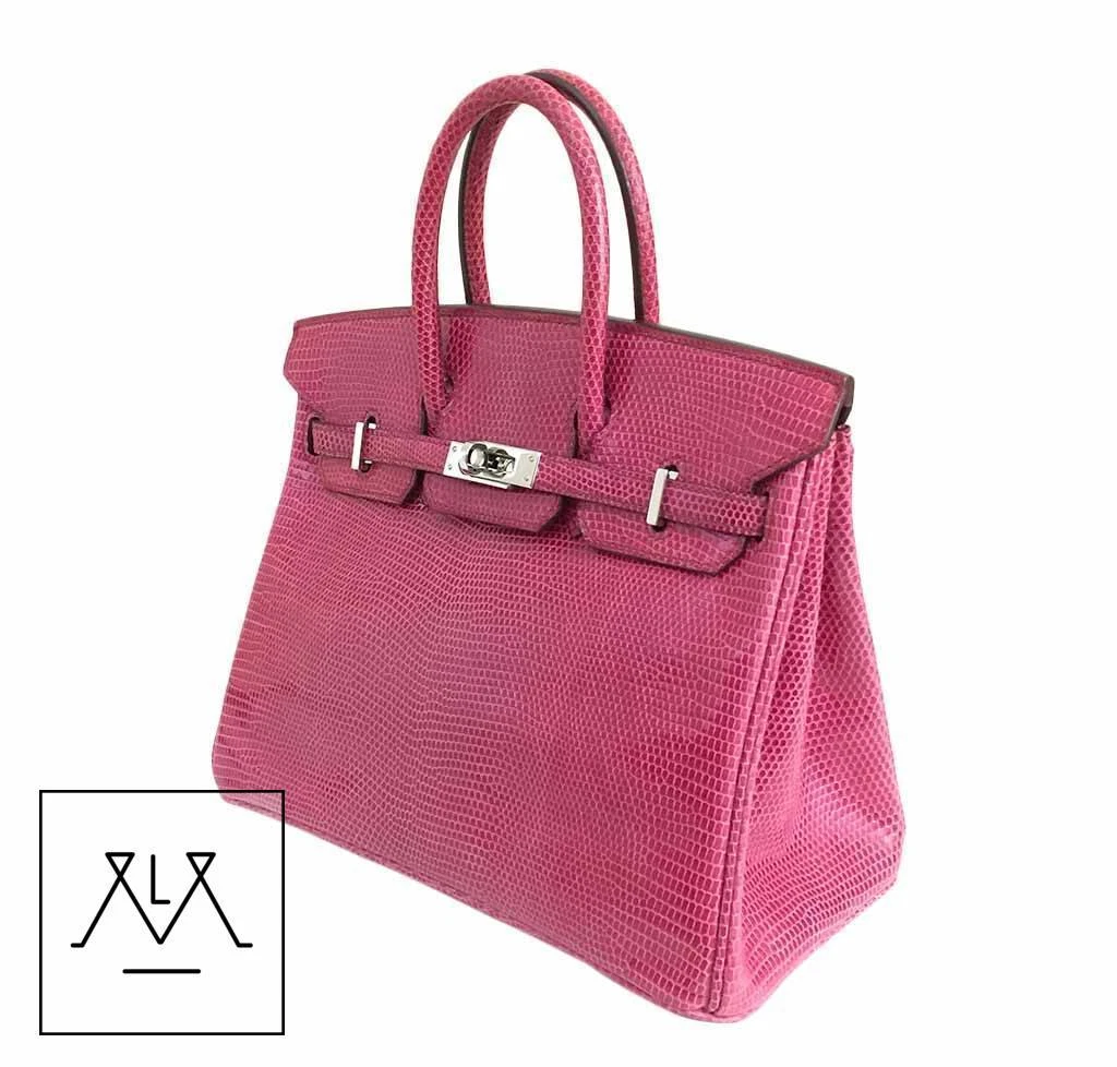 Hermes Birkin Bag 25cm Lizard Exotic Skin Fuchsia Pink PHW - 100% Authentic