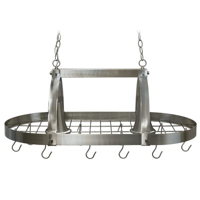 PR1000-BSN Home Collection 2 Light Kitchen Pot Rack with Down Lights, Brushed...