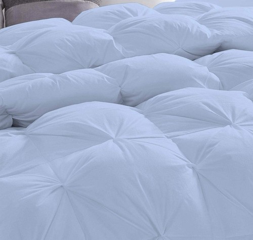 3 PC Pinch Pleated Comforter 800 TC 500 GSM 100% Egyptian Cotton Super King Blue - Picture 6 of 6