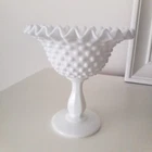 Vintage Fenton Hobnail Milk Glass Footed Compote Trinket Candy Dish Ruffled Edge