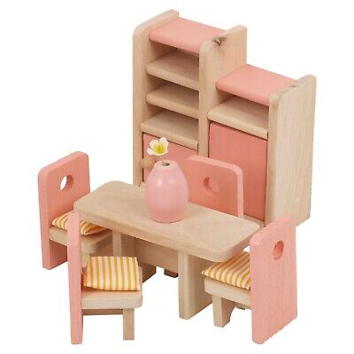 Children Wooden Doll House Furniture Sets Bathroom Bedroom Living Room Gift  Toy
