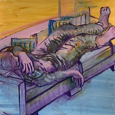 Ölbild Brigitte Tietze West-Berlin Liegende Frau auf einem Sofa Nr167 Expressiv