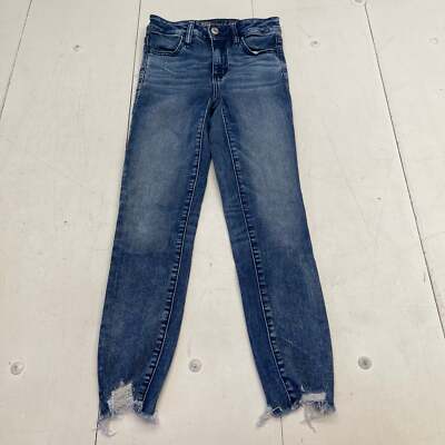 American Eagle AEO High Rise Jegging Crop Frayed Ankle Jeans Women s Size 4 *