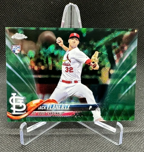 2018 Topps Chrome Jack Flaherty Green Wave Refractor Rookie RC /99 #4 Dodgers