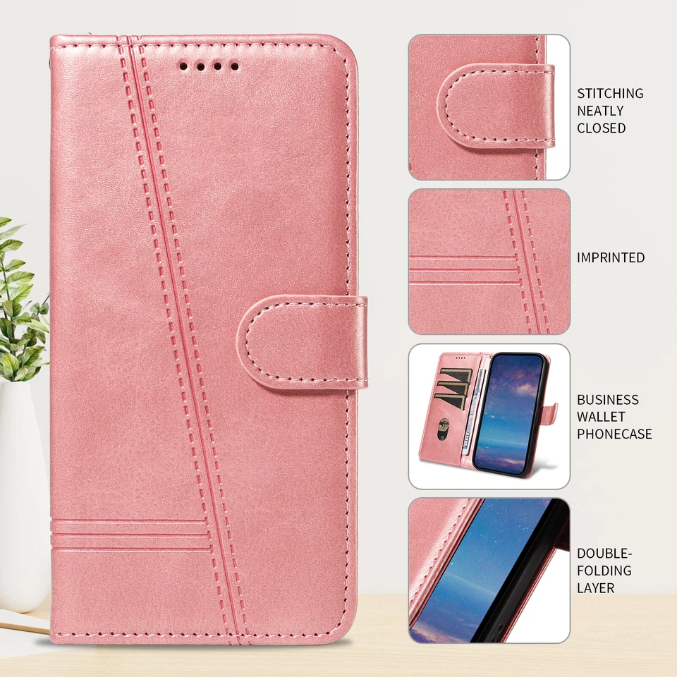 Para Samsung S7 S8 S9 S25 S24 S23 Cartera Abatible Línea en Forma de T Cuero PU Estuche Cubierta Foto 4 de 4
