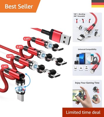 Magnetisches 3-in-1 USB-Ladekabel-Set, 4 Stück - Flexibel und Schnellladen