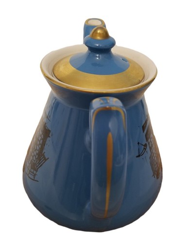 Vintage Hall China Philadelphia Blue, black, Gold Trim decorated Teapot - Picture 5 of 10