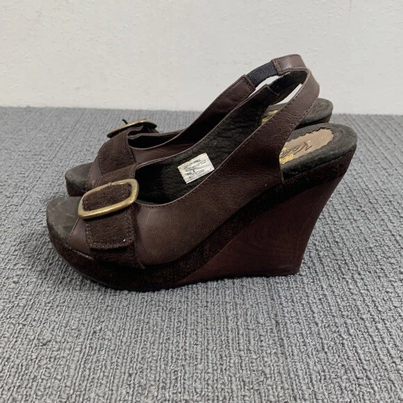 Sandalias de cuña de madera con cordones muy volátiles para mujer talla 6 cuero marrón gamuza Foto 4 de 4