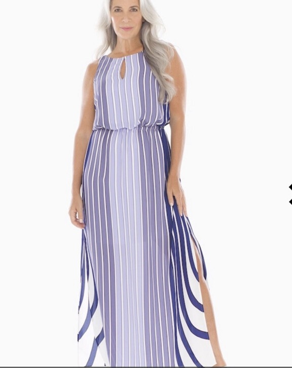 adrianna papell Mixed Strip Maxi Dress. Side Slits. Lined. Retail $139 |  eBay