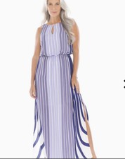 adrianna papell Mixed Strip Maxi Dress. Side Slits. Lined. Retail $139