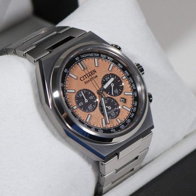 Citizen Zenshin Super Titanium Men's Salmon Dial Chronograph Watch CA4610-85Z
