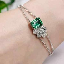2.50Ct Emerald Cut Green Emerald Women's Bracelets 14K White Gold Finish
