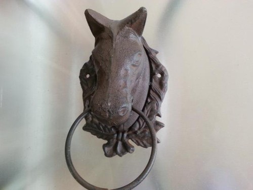 Cast Iron Antique Style Horse Head Door Wall Decor / Cottage Towel Ring Rustic - Picture 2 of 6