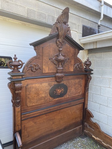 RENAISSANCE INLAID WALNUT MARBLE TOP 2 PC. BEDROOM SET - Picture 4 of 12
