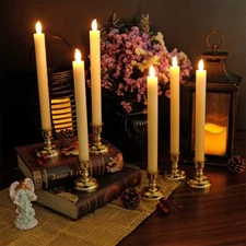 Ivory Flameless Led Window Taper Candles Battery Operated With Remote And Timer 