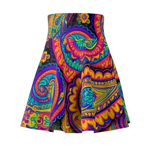 Gonna skater donna paisley neon luminosa psichedelica essenziale abbigliamento festival - Foto 10 di 43