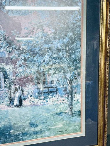 Unpretentious Garden Canvas Vintage Water Color Print Framed By Gari Melchers - Picture 6 of 14