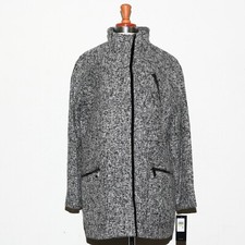 Women's Jones New York Woven 6-Button 3-Zipper Winter Coat Size 4 Black  White