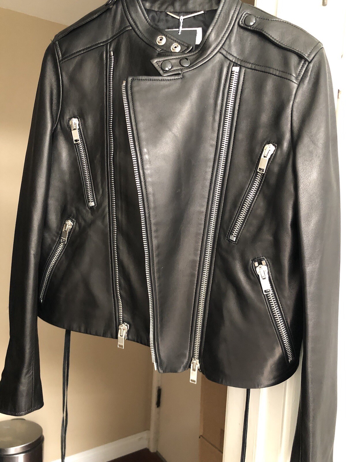 Giacca da motociclista in pelle Saint Laurent YSL cafe racer nuova con etichette EU 40 US 8