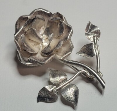 Ancienne Broche En Argent Massif et Pl or Avec Pierres Blanc