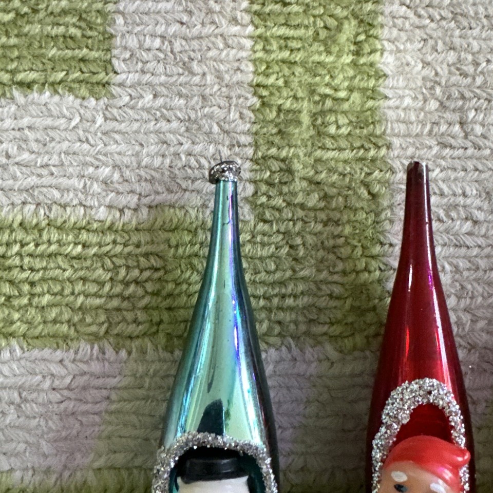 Vtg Glass Teardrop Diorama Xmas Ornaments Snowman Santa Pixie Elf