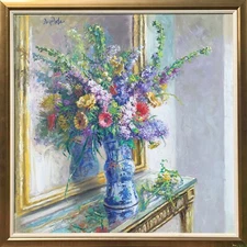 Large IMPRESSIONIST STILL LIFE PAINTING Flowers DAN POOLE 20th-21st c American