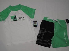 NWT 48 NAUTICA swimwear short 2pc set BOY size 24M white, green, navy blue